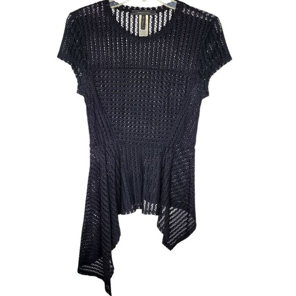 BCBGMaxazria Striped Lace Asymmetrical Hem Top Size S - Picture 2 of 9